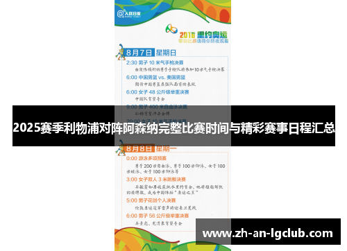 2025赛季利物浦对阵阿森纳完整比赛时间与精彩赛事日程汇总